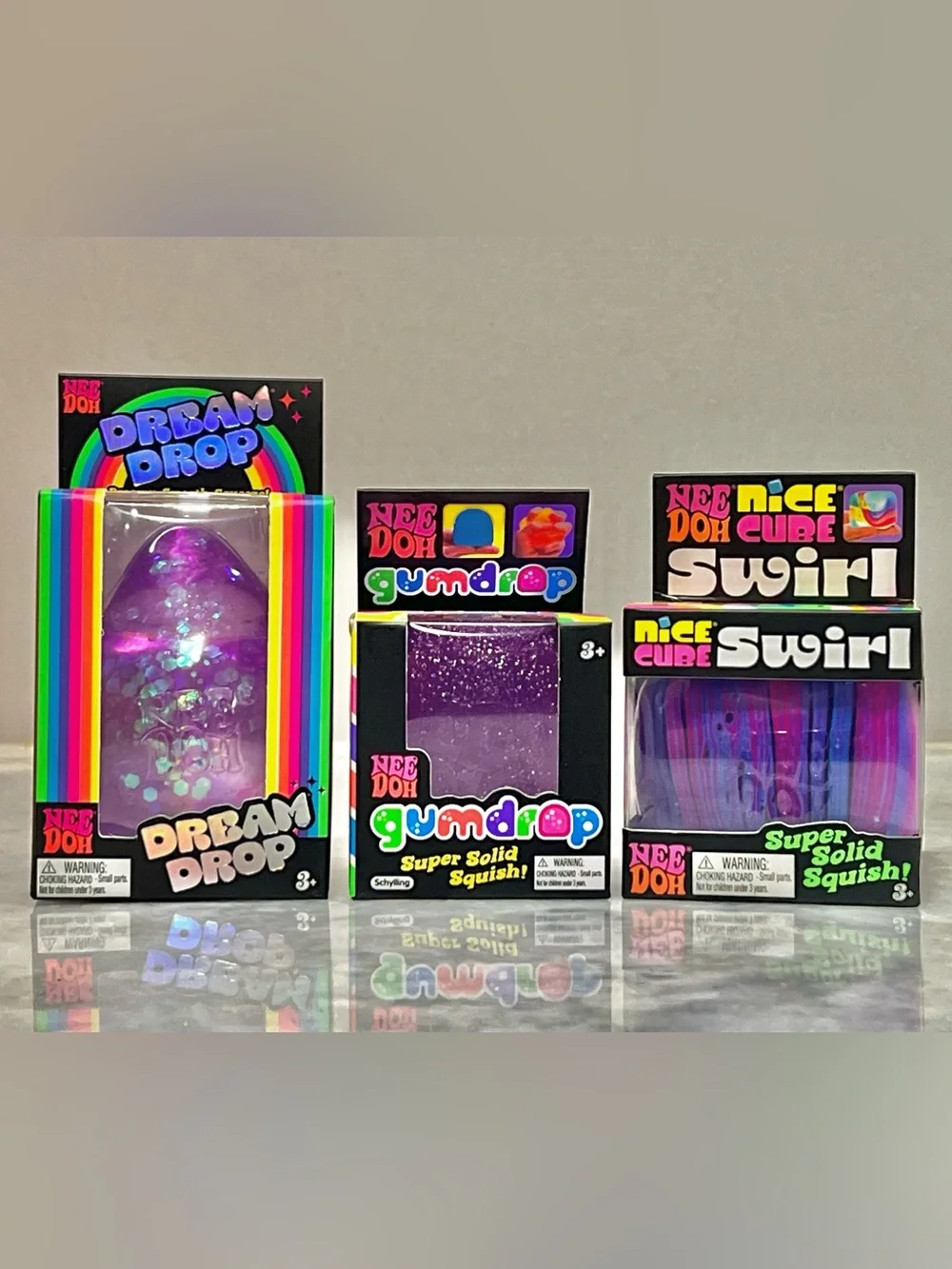 NeeDoh PURPLE Bundle Set of 3! Dream Drop, Gumdrop & Nice Cube Swirl